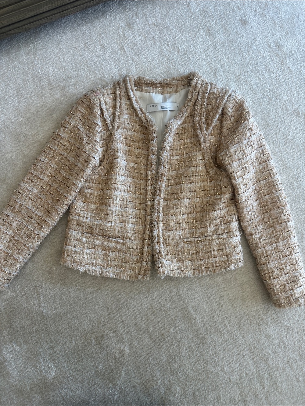 IRO Beige Bouclé Tweed Jacket with Metallic Thread
